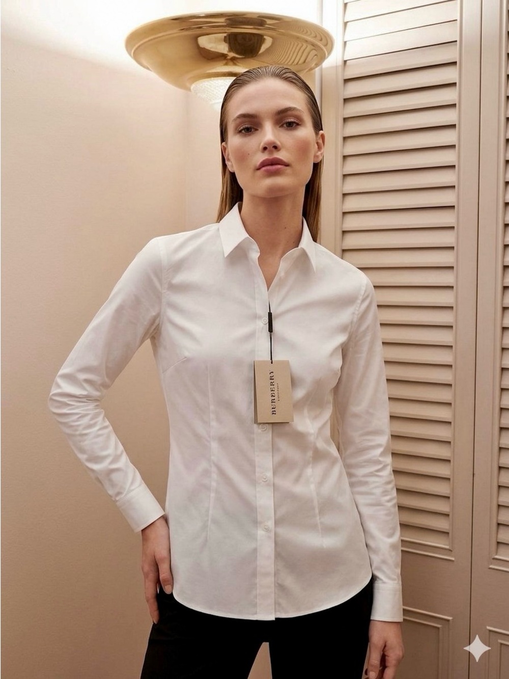 NWT Burberry White Stretch Cotton Button Down Shirt Fit 3887636 Sz 2